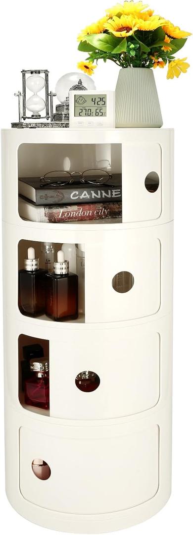 4-Tier Round Bedside Table, Narrow Storage Cabinet, Small Stylish Storage Cabinet, no Installation Required, Suitable for Living Room and Bedroom, Small Space