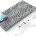 Bedsure Back Heating Pad for Neck and Shoulders, Weighted Heated Pad with Vibration, FSA Eligible Items, Birthday Gifts for Women Men Mom Men, Auto Shut Off, 5lbs 12" x 24", Grey