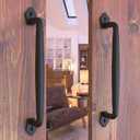 2-Pack 12 Inch Round Rustic Sliding Barn Door Handle - Black Steel Pull for Fence Gate, Garage, Shed, Closet, Pantry - Indoor and Outdoor Use - Easy Install