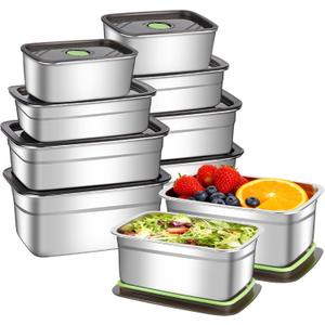 Stainless Steel Food Storage Containers Set of 10,Airtight Leakproof Meal Prep Containers with Lids, Reusable Stackable Lunch Boxes for Food Organization, Freezer & Dishwasher Safe