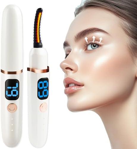 Heated Eyelash Curlers with Battery Indicator, 3 Temperature Modes LED Display Electric Eyelash Curler USB Rechargeable Makeup Tools (Whtie)