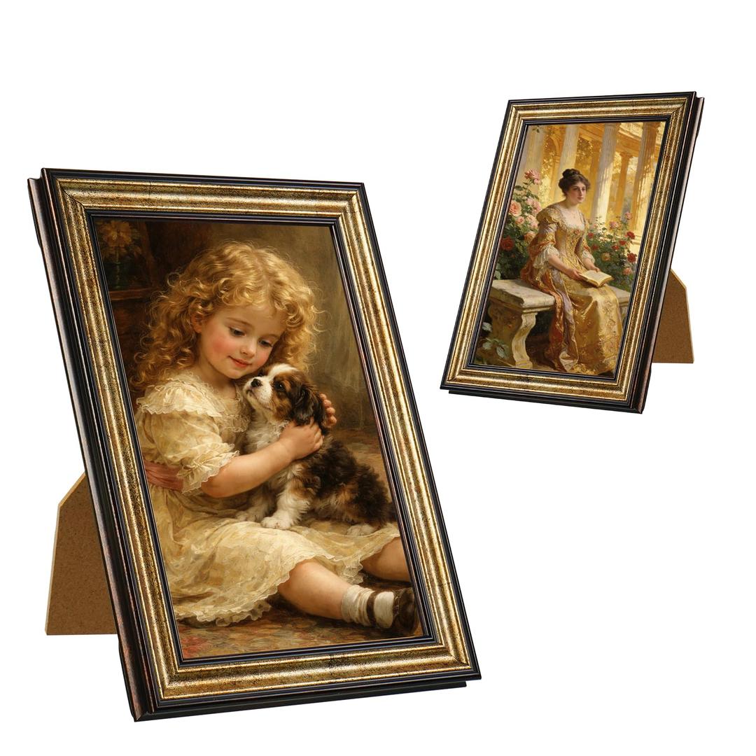 Sienfooja 10X12 Vintage Picture Frame, Gold & Bronze Frame with Black Trim