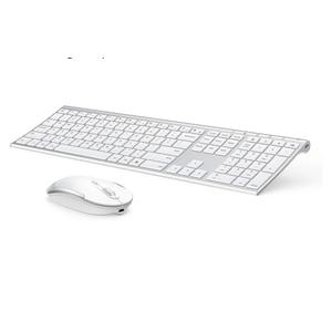 Wireless Keyboard and Mouse, Vssoplor 2.4GHz Rechargeable Compact Quiet Full-Size Keyboard and Mouse Combo with Nano USB Receiver for Windows, Laptop, PC, Notebook-White Silver