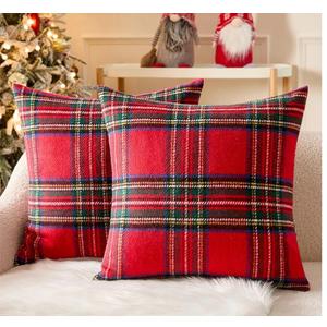 MIULEE Christmas Plaid Decorative Throw Pillow Covers Set of 2 Scottish Tartan Vintage Farmhouse Winter Cuhion Case Pillow Covers for Couch livingroom Sofa Bed Porch Home Decor 18x18inch Red