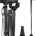 ZeptX Folding Walking Quad Cane for Men and Women, Ultra Lightweight Sturdy Height Adjustable Nonslip Rubber Tips Free Standing Cane, Walking Sticks for Seniors & Adults [Black] (Carbon Fiber)