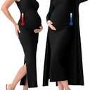 Rnxrbb 2 PCS Spring Summer Maternity Dress Cardigan Set Bodycon Maxi Formal Dresses Boho Baby Shower for Women, L