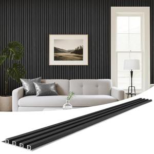 LARWORKS WPC Slat Wall Panels 8 Pack 96" x 6.6", Waterproof Fluted Wall Paneling, Accent 3D Wall Panel for Wall Decor, Bathroom, Bedroom, Office - High Grille Black (Cover Approx.35 sq.ft)