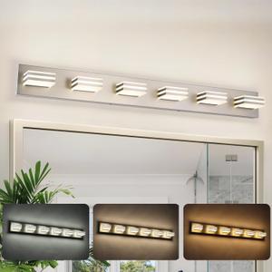 yumcrelect LED Wall Brushed Nickel Vanity Lights for Bathroom Light Fixtures 36W Adjust 3 Colors Modern Bath Lighing Over Mirror LED Vanity Light (6-Light, 41 inch)