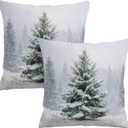 Winter Pillow Covers 18x18 Set of 2 Christmas Pine Tree Decorative Outdoor Throw Pillow Cases Rustic Natural Forest Snowflake Farmhouse Holiday Cushion Case for Home Couch Sofa