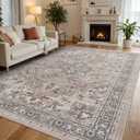 DEXI Area Rugs for Living Room, Washable Low Pile Vintage Traditional Rug for Bedroom, Non Slip Indoor Carpet for Dining Office Nursery, 8x10, Beige Blue