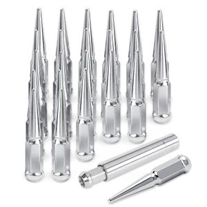 14x1.5 Spike Wheel Lug Nuts, 24pcs M14x1.5 Closed End Spike Lug Nut for Silverado 1500 Sierra 1500 F150, Chrome Conical Bulge Seat with 1 Socket Key