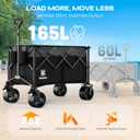 Navatiee 330Lbs Collapsible Folding Wagon, Beach Wagon Cart Heavy Duty Foldable with Big Wheels, Utility Grocery Wagon with 165L Large Capacity for Camping Garden Sports, Black