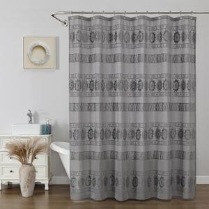 Boho Shower Curtain with Hooks, Grey Sheer Shower Curtain Set with Sun Flower, Vintage Farmhouse Curtains - Waterproof Bathroom Decor for Home and Apartment, 12 Plastic Hooks Included, 72Wx72L