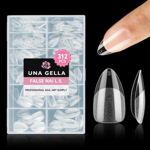 UNA GELLA Short Almond Nail Tips, 312pcs Short Almond Gel Nail Tips Shape Pre Etched Press On Nails Clear Acrylic Fake Nails No C Curve for Full Cover Nails Extension Home Art DIY Salon 12 Sizes