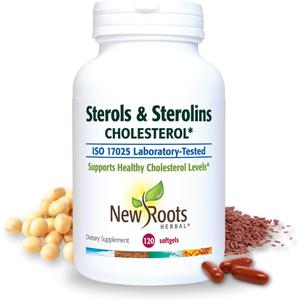 NEW ROOTS HERBAL Plant Sterols and Sterolins Supplement with Organic Flaxseed | Stanols or Phytosterols for Cholesterol Support with Source of Omega-3s (120 Softgels), BBD 10/2028
