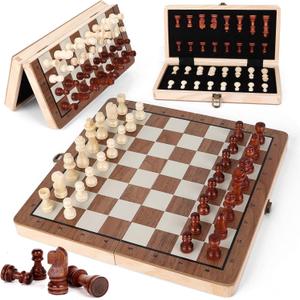 Wooden Chess Set,11.5 inch Magnetic Chess Board Folding Design with Storage Travel Chess Game for Kids, Adults and Family Game Night