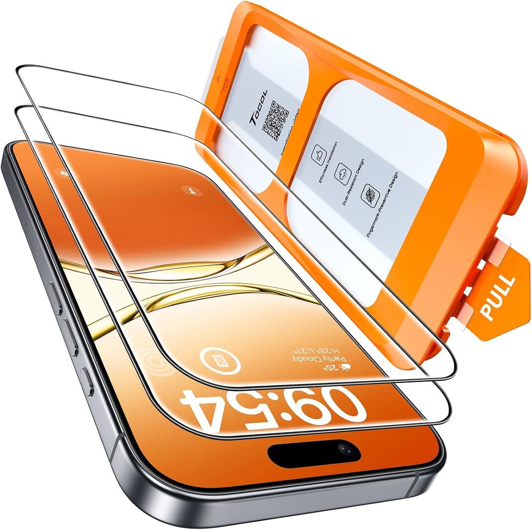 TOCOL for iPhone 17 Screen Protector 6.3 inch 9H Hardness Military Grade Shatterproof HD Tempered Glass for Full Coverage Protection 2 Pack (Clear)