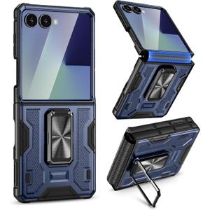 VEGO for Galaxy Z Flip 7 Case [Built-in Screen Protector][Anti-Scratch] [Hinge Protection] Military Drop Protection Ring Kickstand Phone Case for Samsung Galaxy Z Flip 7 5G 2025(Not for Flip 7FE)-Blue
