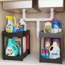 2-Tier Bathroom Organizers and Storage, Metal Under Sink Organizers,Pull Out Cabinet Organizer Shelf, Sliding Drawer for Kitchen Pantry Cabinet Closet Organization Rack (Black, 2 Pack)