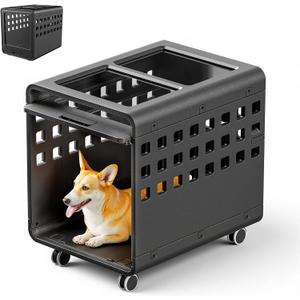 Acrylic Dog Crate, Puppy Dog Kennel Indoor with Wheels for Small/Medium Size Pet, Stylish Safe & Easy Cleaning Side Table Dog Cage-Small Black