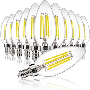 ALAMPEVER 12 Pack Chandelier Light Bulbs 40W Equivalent, E12 Candelabra Bulb, 450LM Dimmable LED Light Bulb, 5000K Daylight White, B10 Type, 4W, Ideal for Living Room, Bedroom, Dining Room