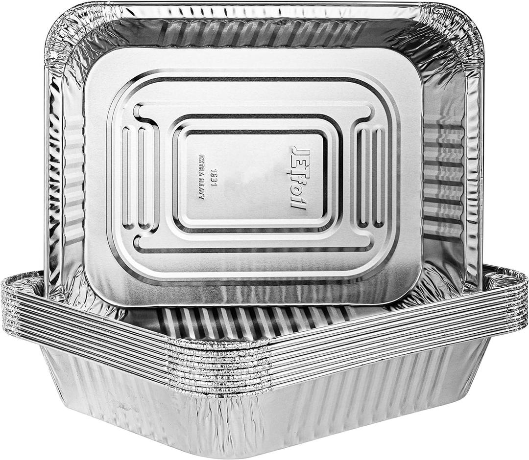 PLASTICPRO Disposable 9 x 13 Heavy Weight Aluminum Foil Pans Half Size Deep Steam Table Bakeware - Cookware Perfect for Baking Cakes, Bread, Meatloaf, Lasagna Pack of 10