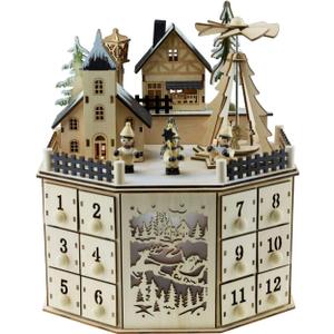 Clever Creations Wooden Christmas Advent Calendar, Countdown to Christmas, LED Holiday Decoration, Battery Operated, Windmill Village