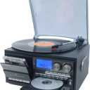 Record Player 9 in 1 3 Speed Bluetooth Vintage Turntable CD Cassette Vinyl Player AM/FM Radio USB/SD Encoding Aux-in RCA Line-Out (Black)