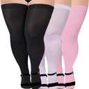 3 Pairs Plus Size Thigh High Stockings for Thick Thighs Extra Long Womens Opaque Sheer Stockings for Women (Black+white+pink)