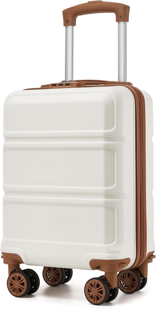Kono 15'' Underseat Carry On Luggage Airline Approved, Anti-Scratch PC+ABS Hardshell Carry on Suitcase with Smooth Spinner Wheel, Lightweight Overnight Carry on for Short Travel, Cream White