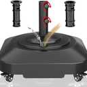 Patio Umbrella Base Heavy Duty with Wheels, Max 125lb Fillable Umbrella Stand Mobile Square Market Stand, Windproof Outdoor Umbrella Holder for Deck, Poolside, Lawn, Fits Muti Sized Umbrellas (Large)