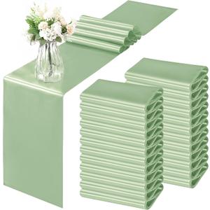 Horbaunal 24 Pack Sage Green Satin Table Runner 12 x 108 Inch, Smooth Table Runners for Wedding Banquets Birthday Party