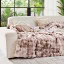 Lotus Karen Faux Fur Throw Blanket Tie-Dye Beige - Big Bubble Rabbit Fluff Blanket for Couch, Large Fluffy Fuzzy Cozy Blankets,Thick Furry Plush Shaggy Blankets,90x90 Inches