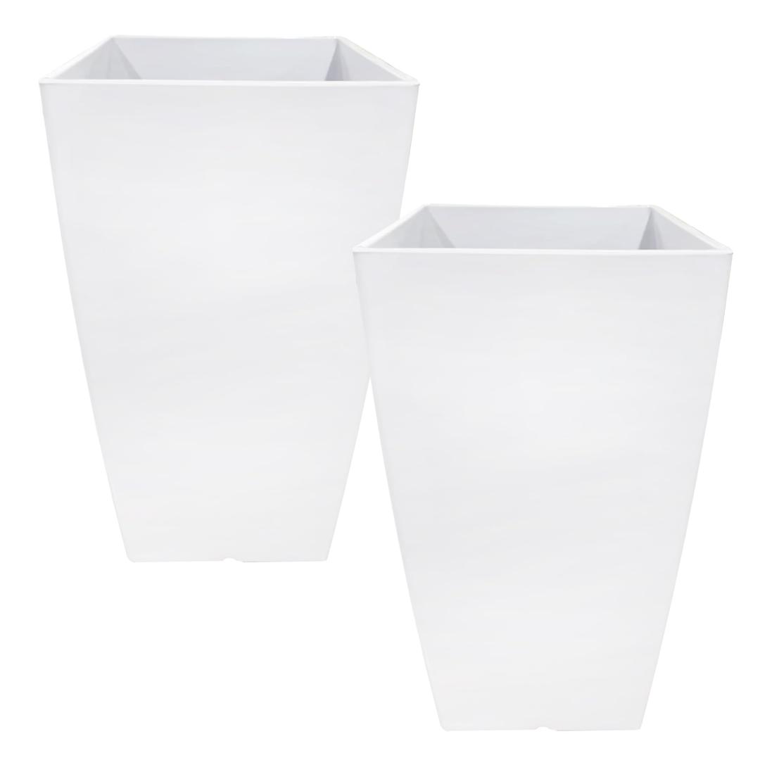 RUBBER BOND Plastic Plant Pots 2 Pack - Modern Indoor/Outdoor Planters for Home Decor - Weather-Resistant Large Flower Pots - Lightweight 22 Inches Tall Planters