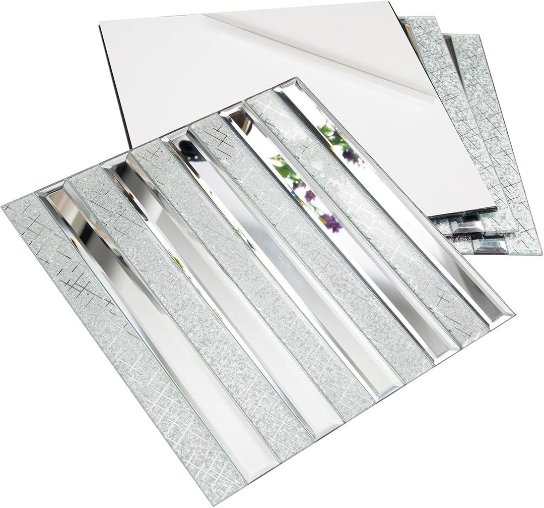 Lovdeco Peel and Stick Mirror Strip Tile, 1.2 x 12 Inches Mirror Tiles for Kitchen Backsplash and Bathroom Wall (5 Pieces, 5 SQ.FT.)