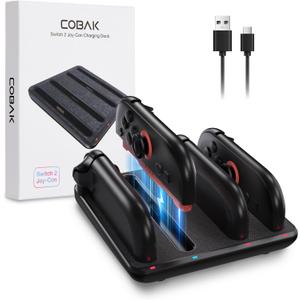 CoBak Charging Dock for Nintendo Switch 2 Joy-Con Controllers - 4-in-1 Fast Charger Station with Magnetic Base, Weighted Stand, and Overcharge Protection - Includes Charging Cable