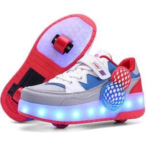 Roller Skates Shoes for Boys and Girls - 2-in-1 Skate Shoes and Sneakers for Kids Fun and Stylish (6 Big Kid, Blue)