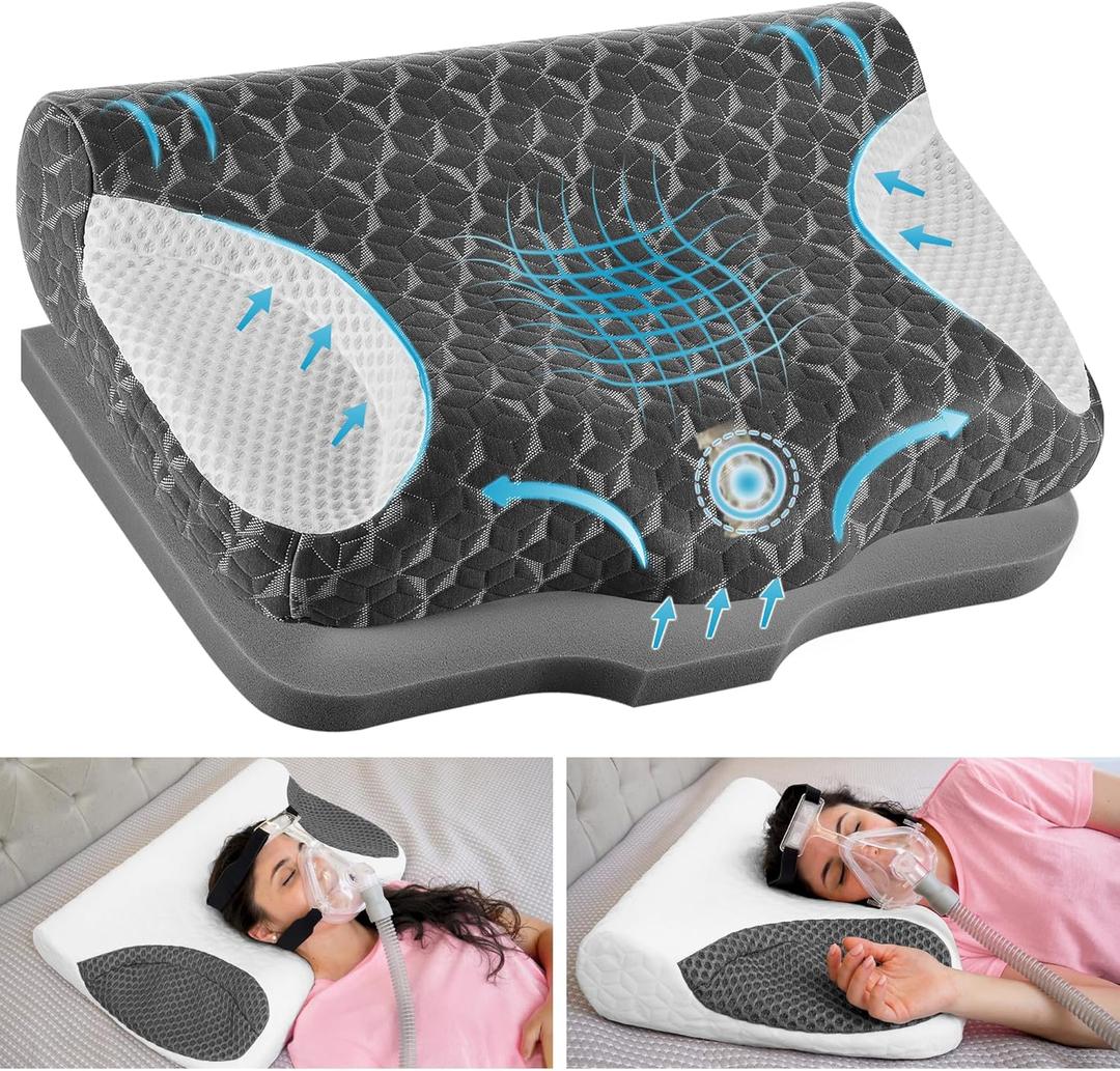 Cervical Pillows for CPAP Sleeper, Side Sleeper Pillow for Neck and Shoulder Pain, Adjustable Ergonomic Orthopedic Bed Pillow for Back, Side and Stomach Sleepers, Dark Grey 