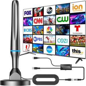 2026 Digital TV Antenna for Smart TV Indoor, 360 Reception HD TV Antenna for Local Channels with Signal Booster, Supports 4K 1080P All Smart TVs, Strong Magnetic Base - 10FT Cable (Blue)