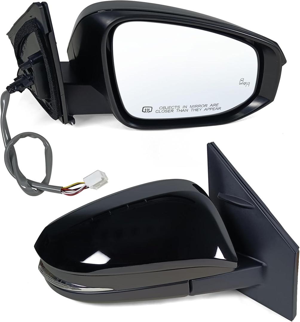 Right Passenger Side Mirror Assembly Fits 2015-2018 Toyota Rav4 with Power Glass Heated Turn Signal and Blind Spot without Puddle lights Match Black Replace TO1321343(8 Pins)