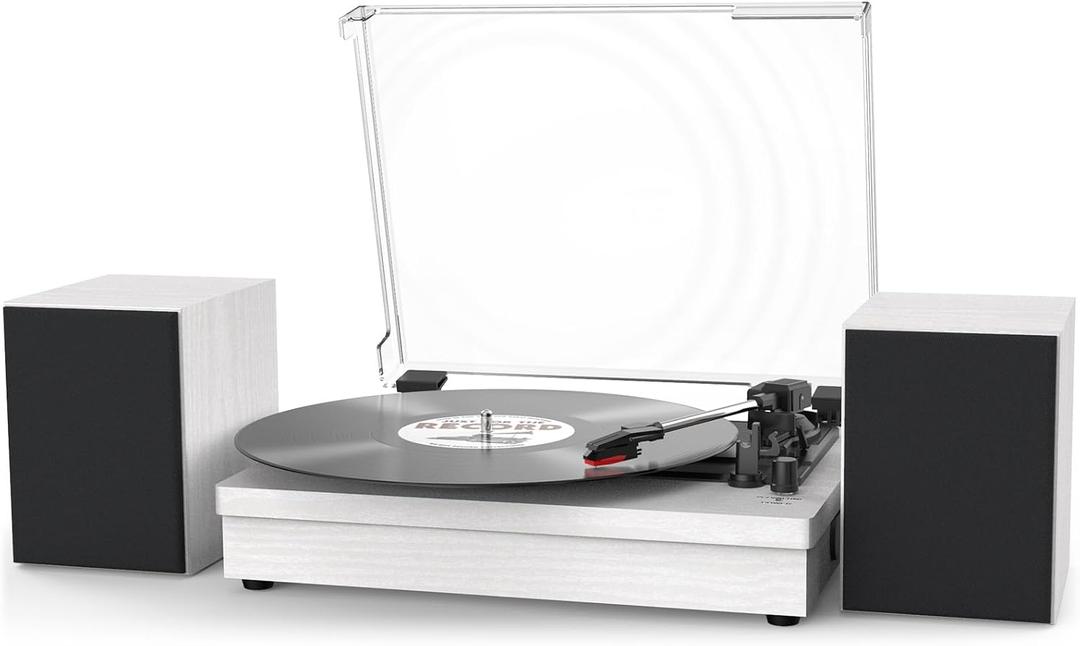 Record Player for Vinyl with Speakers, 3-Speed Vinyl Record Player with Dual Stereo Speakers Support Wireless Connection RCA Output Aux in USB Vintage Design Turntable, R612 (White)