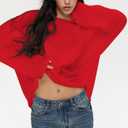 Cioatin Women Oversized Long Sleeve Sheer Mesh Knit Sweater Tops Y2K Summer Loose Hollow Out Pullover Jumper Shirt Beach Red (Red, S)