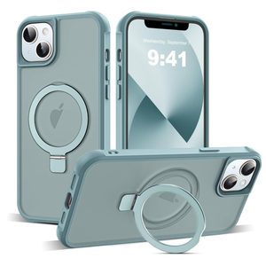 Compatible with iPhone 13 Case & iPhone 14 Case with Invisible Magnetic O-Ring Stand Translucent Phone Cases for 13 & 14 6.1" [Compatible with Mag-Safe][Great Grip Feeling], Pink