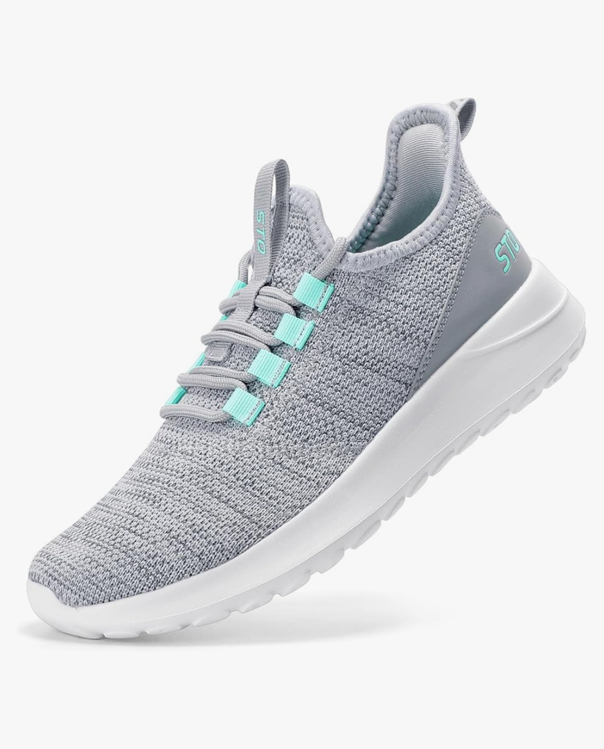 STQ Womens Slip On Sneakers Breathable Orthopedic Tennis Walking Shoes Plantar Fasciitis Workout Gym Cross Training Sneaker Grey Teal 8.5