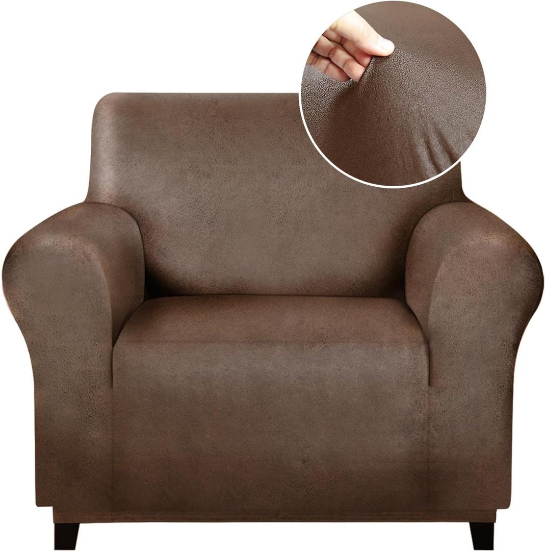 molasofa Chair Covers - Couch Cover for Leather Couch, Soft and Washable Chair Covers with Leather-Like Quality. Non-Pilling, Non-Slip 1-Piece Couch Cover for Dogs, Cats, and Kids(Dark Brown) (Chair, 01 Brown)