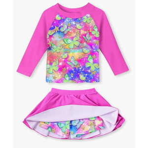Idgreatim Girls Swimsuit Rash Guard Set Long Sleeve Two Piece Bathing Suit Size 5-6 Years