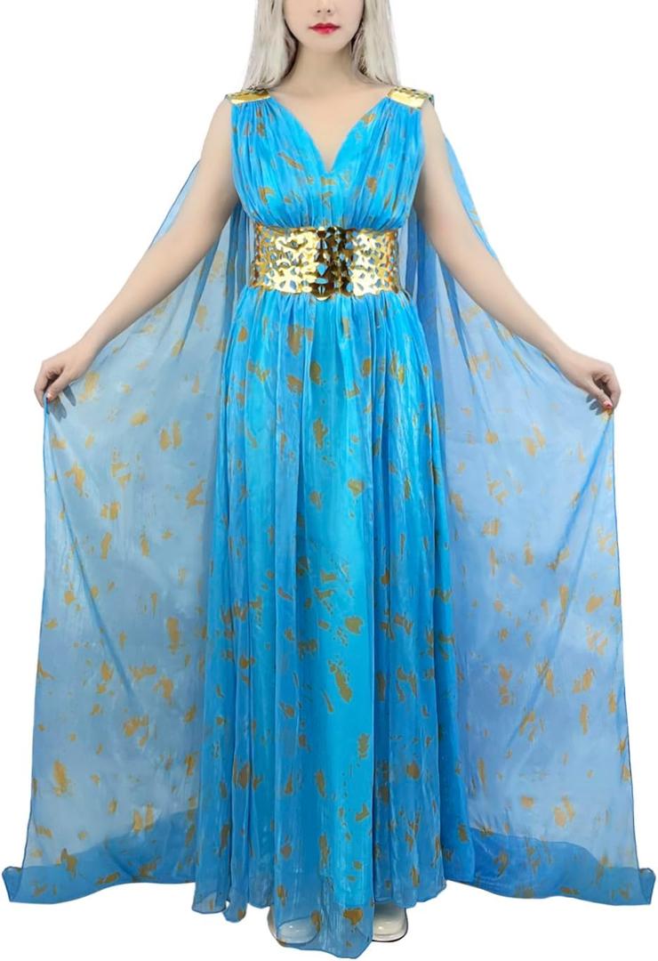 Dragon Queen Costume Chiffon Dress Halloween Cosplay For Women (Women-Large(For Height:5' 7"~5' 9"), Blue)