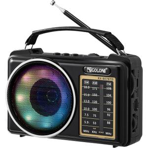 Gelielim Portable Radio AM FM Shortwave, Small Retro Vintage Radio Bluetooth Speaker with Ambient Light, Strong Reception,Rechargeable Battery Powered &Solar Recharged, USB/TF Card Input (Black)