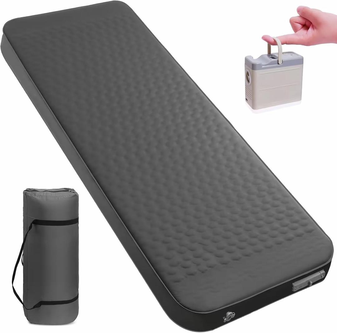 Self Inflating Sleeping Pad with Electric Pump, 4" Ultra-Thick Memory Foam Camping Sleeping Mat with Pillow, 9.5 R-Value Insulated Camping Pad Mattress for Travel Car Tent (Grey-4Inches)