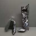 MissHeel Metallic Chrome Stiletto Knee High Fashion Boots with Side Zipper (9, Silver)